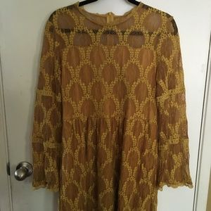 Xhilaration Mustard Yellow Boho Lace Dress